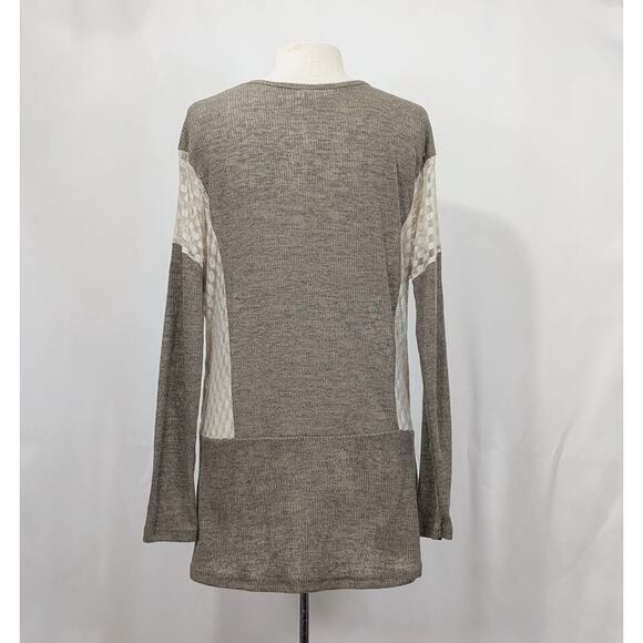 A'Reve Tunic Top Beige Cream Lace Ribbed Knit Shirt Misses Size M - Picture 4 of 6